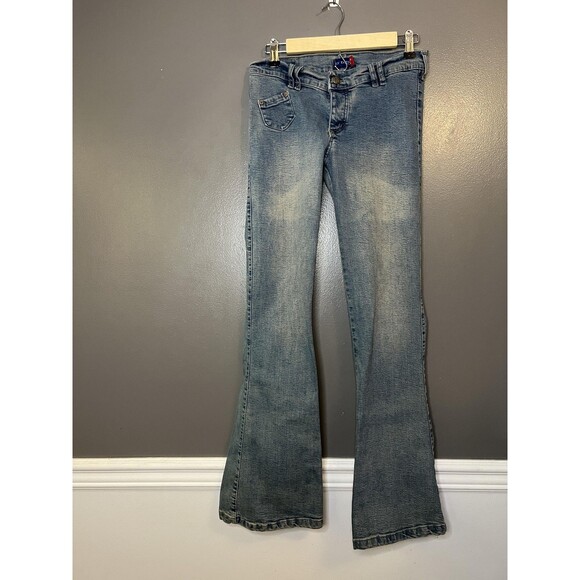 By Deep Jeans Womens 5 Blue Light Wash Low Rise Stretch Bootcut Y2K Style - Picture 2 of 9